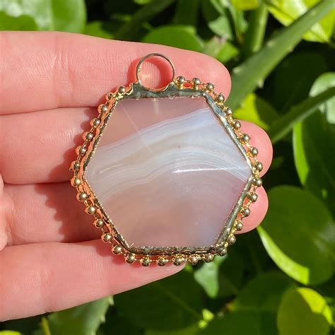 ONE Natural White Agate Gemstone Focal Bead Pendant | Faceted Hexagon ...