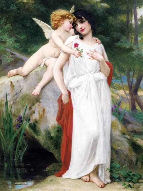 FIRST LOVE by Guillaume Seignac girl woman angel Cupid Amur child flowers landsc - Painting ...