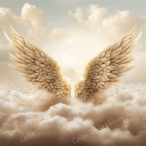 Gold Angels Wings White Clouds Memorial Background Heaven Backdrop Memorial Template Printable ...