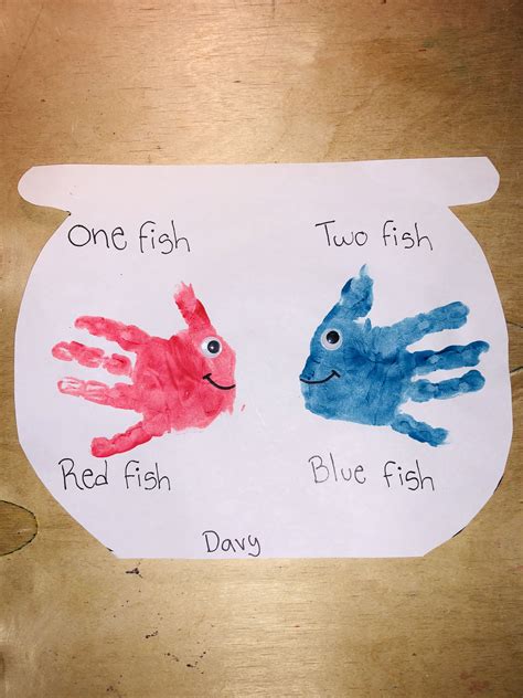 One fish two fish red fish blue fish handprint | Dr seuss crafts, One fish two fish, Fish activities