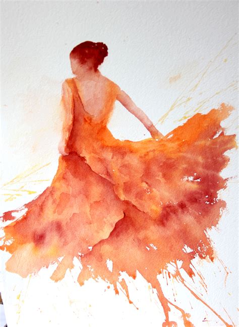 Orange Flamenco Watercolor Dancer, Watercolor Paintings Easy ...