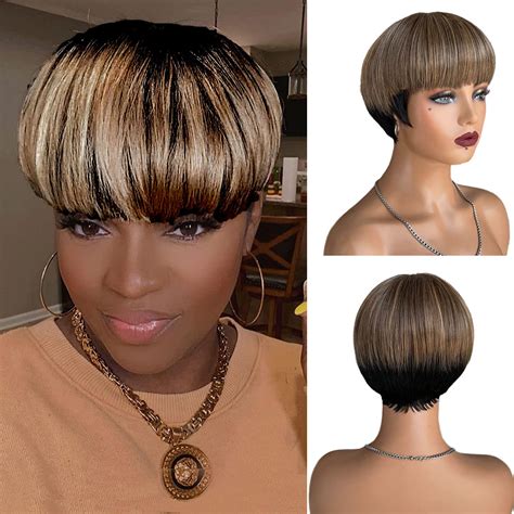 Hot Bob Wig with Bangs, blonde with highlight - weeklybangalee.com