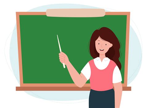 Female teacher in classroom. Woman pointing something on a chalkboard with a pointer. School and ...
