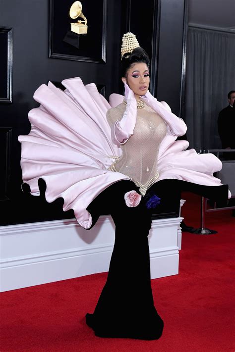 Cardi B wears pearl-covered dress with a shell to the Grammys ...