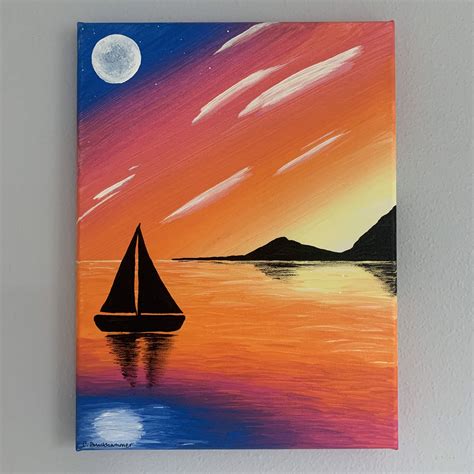 9x12 Boat at Sunset Acrylic Painting // Colorful Sunset Sunrise Acrylic ...