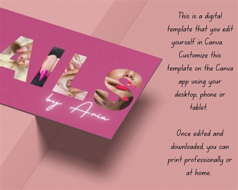 Business Card Template, Nail Business Card, QR Code, Pink Business Card, Canva Template, Nail ...