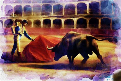 Matador - Charging Bull Painting by Sivaraman S T