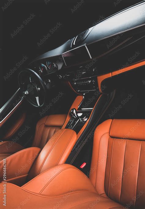 Orange red sand leather luxury car inside Interior Stock Photo | Adobe ...