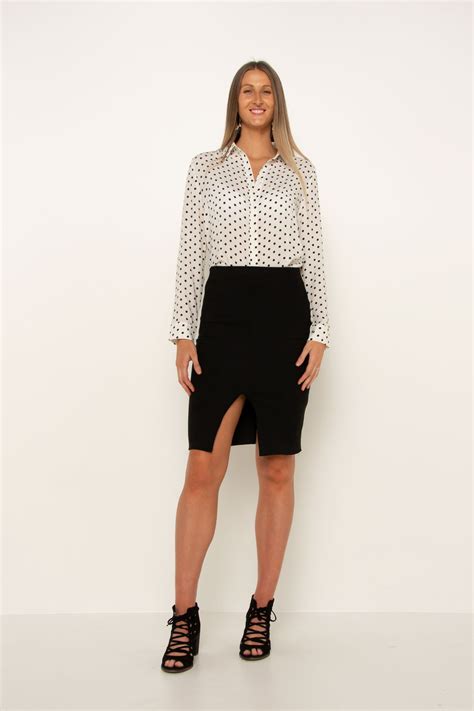 NEW White Polka Dot Shirt Suede Pencil Skirt | Clothing for tall women, White polka dot shirt ...