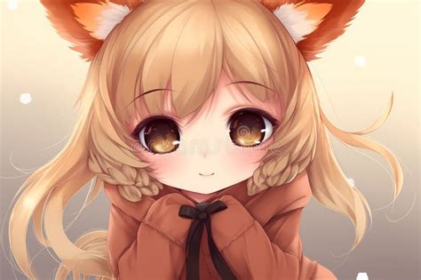 Anime Girl with a Fox Ears AI Generation Stock Illustration ...