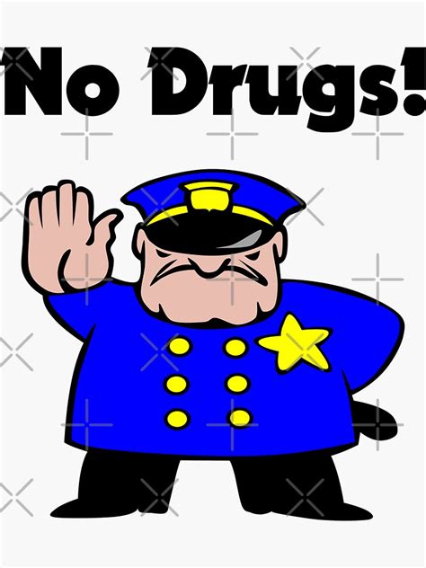 "No Drugs Cartoon Policeman Anti-Drug Color" Sticker for Sale by ...