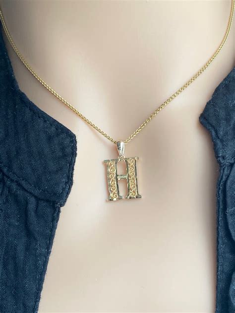 H Initial Pendant 10K Solid Gold Letter H Necklace Letter | Etsy