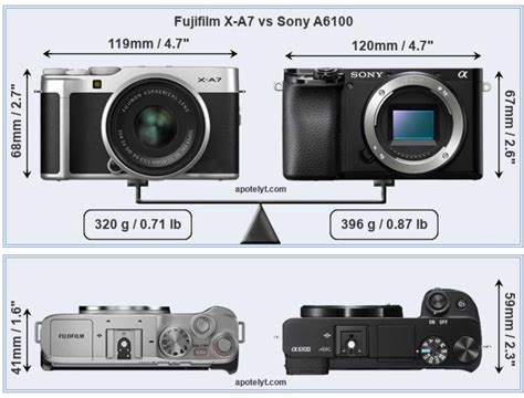 Fujifilm X-A7 vs Sony A6100 vs Fujifilm X-A5 Specs and Size Comparison ...