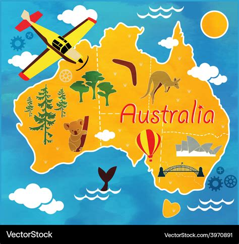 Cartoon map of australia Royalty Free Vector Image