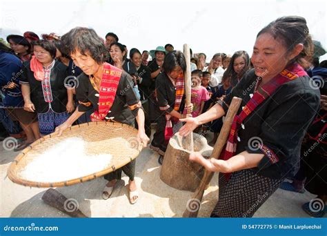 Phutai Minority Woman Pounding and Winnowing Rice. Editorial Image - Image of national, ethnic ...