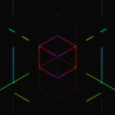 an abstract background with neon lines and cubes in the center on a black background