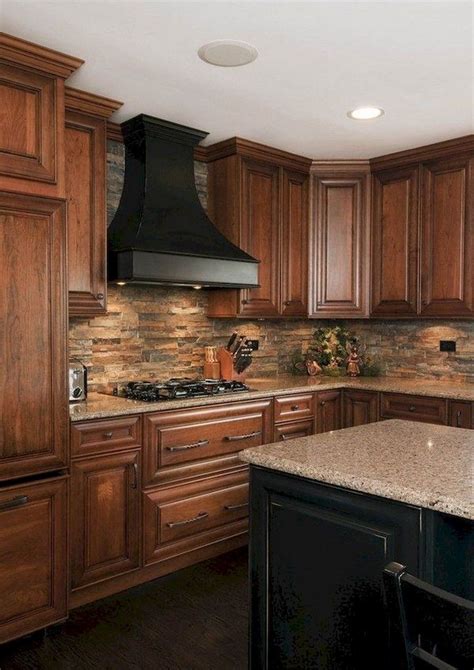 96 DEFINITIVE ELEGANT WOOD HOOD KITCHEN MAKEOVER IDEAS Backsplash With Dark Cabinets, Black ...