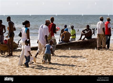 One of the main beach sites in Libreville, Gabon being enjoyed by the local people for ...