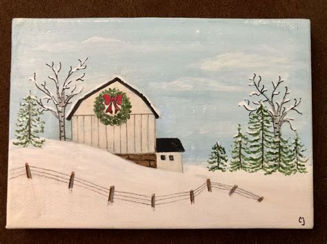 Christmas Barn 2018cj | Barn painting, Canvas painting, Painting