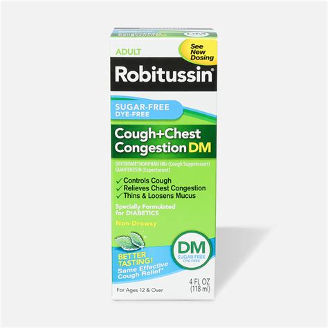 Robitussin Cough & Chest Congestion Relief DM, Sugar-Free, Dye-Free, Adult, 4 oz