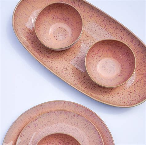 Handmade Large Ceramic Coral Glaze Serving Tray By Studio Su Casa