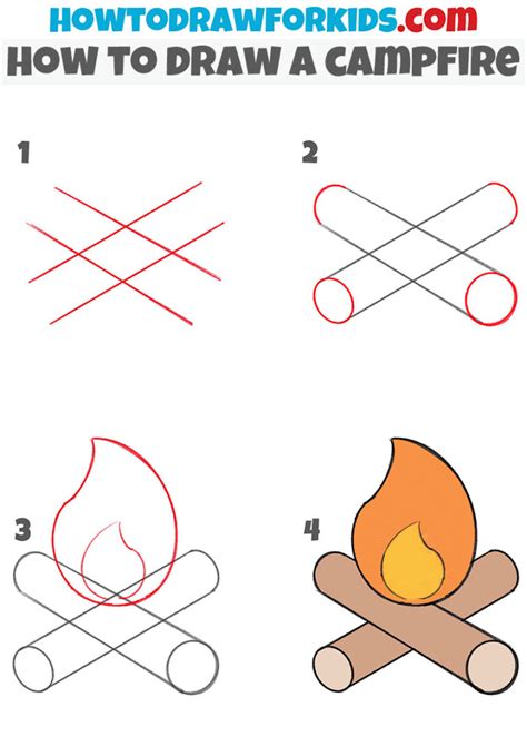 How to Draw a Campfire for Kindergarten - Easy Drawing Tutorial For Kids