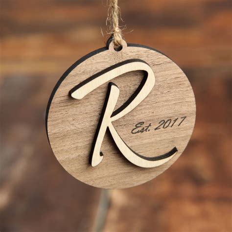 3d Wood Ornament Personalized with Initial and Established Date, Custom Wood Ornament, Christmas ...