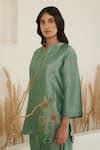 Buy Green Silk Placement Embroidery Flower Chinese Collar Floral Shirt ...