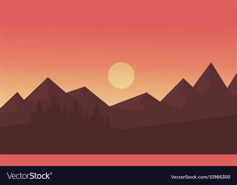 At sunset mountain landscape of silhouette Vector Image