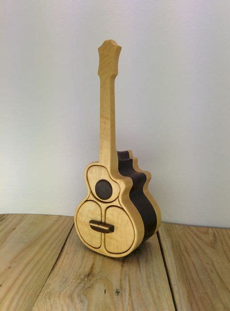 ACOUSTIC GUITAR pick box with 2 hidden drawer - wood art - music gift - original design by Simon ...