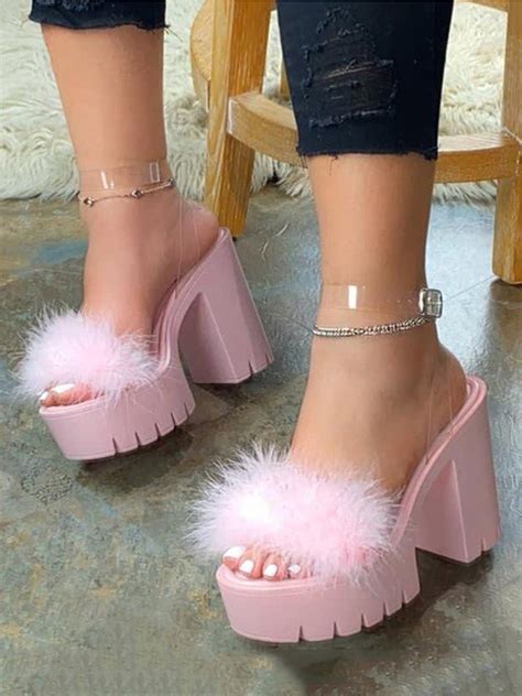 Wholesale Cute Faux Fur Chunky Heel Platform Sandals UCM090780 ...