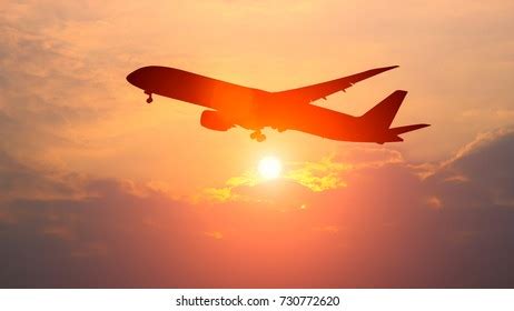 Airplane Taking Off Sunset Sky Silhouette Stock Photo 2292000751 ...