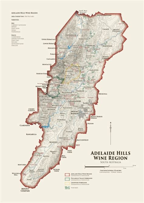 Heritage Wine Map of the Adelaide Hills - Meridian Maps