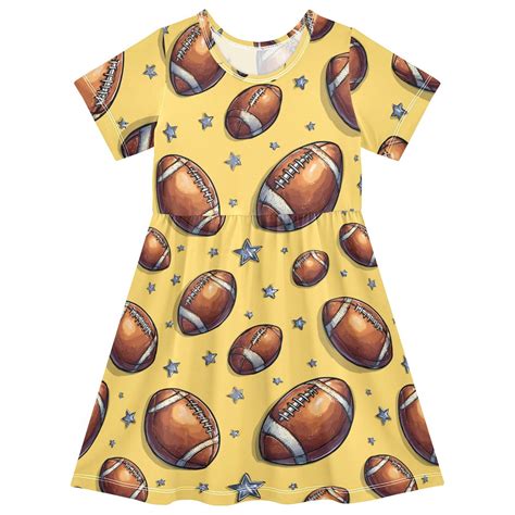 Footballs and Stars Short Sleeve Dress A-Line Cute Midi Casual Sundress