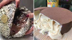 Chocolate ball and wafer shell in cake compilation