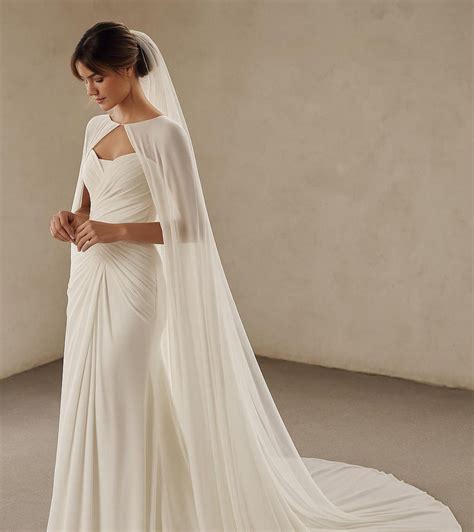 bridal silk chiffon cape long wedding capelet  train sheer