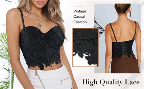 Charmian Women's Punk Goth Floral Lace Bustier Corset Party Bralet Crop ...