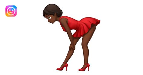 Dark skin emoji in short red dress bending over emoji | AI Emoji Generator