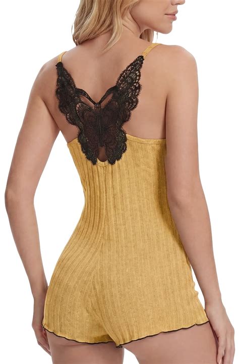 Aivtalk Lace Trim One Piece Sleepwear for WomensSpaghetti Strap Cami