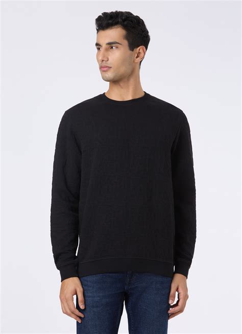 Men Black Self Textured Regular Fit Sweatshirt | Pepe Jeans India
