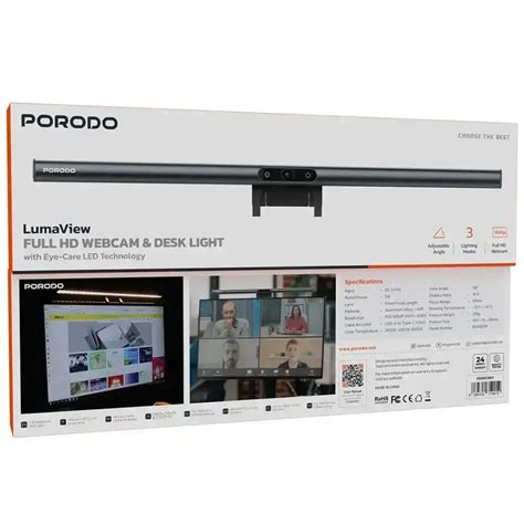 Porodo LumaView Full HD Webcam & Desk Light with Eye-Care LED