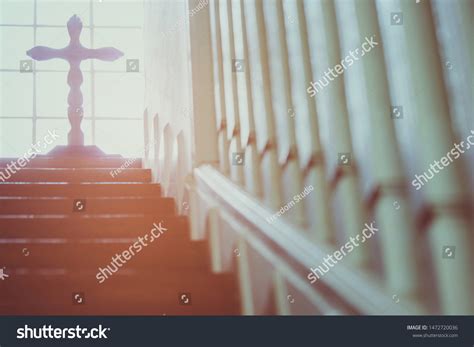cross  top wooden stairs  stock photo  shutterstock