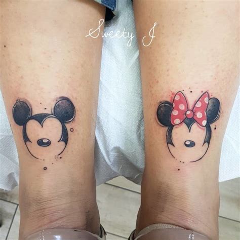 Trendy Mickey And Minnie Mouse Tattoo On Both Legs Disney Couple Tattoos, Disney Tattoos Small ...