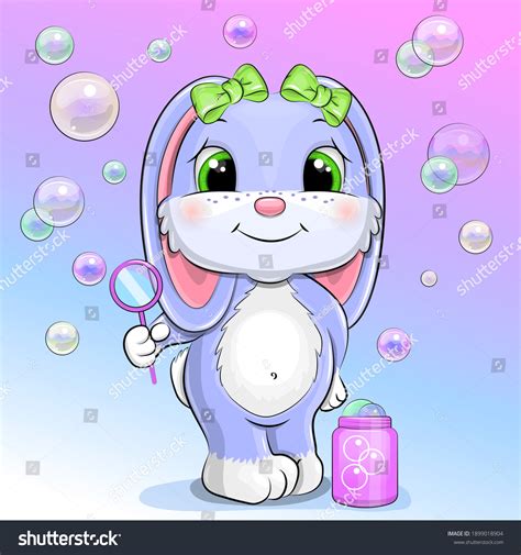 Cute Cartoon Rabbit Blowing Bubbles Vector Stock Vector (Royalty Free
