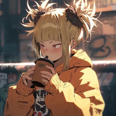 Premium AI Image | Himiko Toga Sipping Coffee 4K UHD HyperDetailed 90s Retro Anime Manga Tribute ...