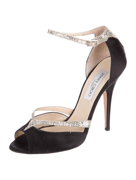 Jimmy Choo Alina Glitter Sandals - Black Sandals, Shoes - JIM72356