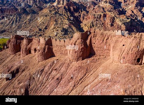 Aerial by drone of Shahr-e Zuhak. the red city, Bamyan, Afghanistan ...