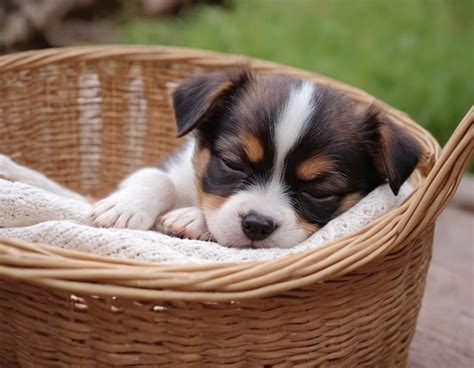 Premium AI Image | Cute puppy sleeping in a basket