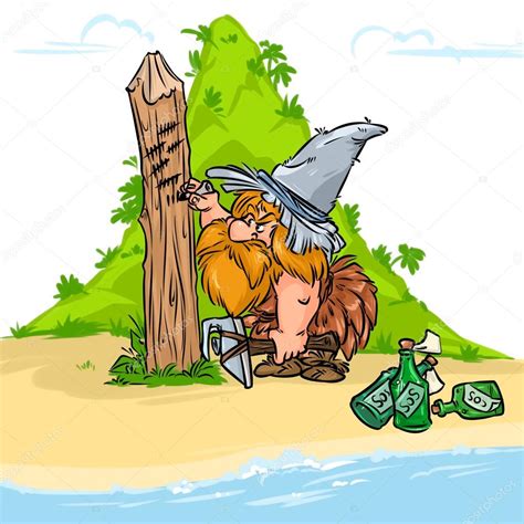 Robinson Crusoe onbewoond eiland cartoon — Stockfoto © Efengai #105552102