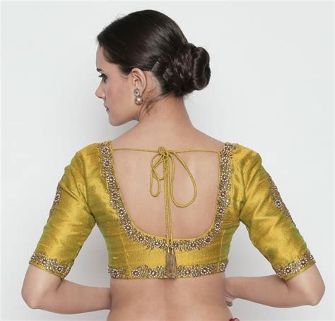 Olive Raw Silk Blouse with Kundan Work - Priti Sahni